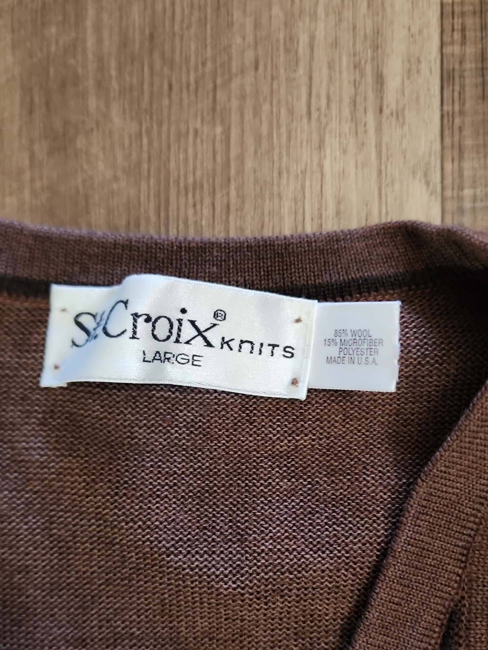St. Croix Knits Large 85% Wool Brown Geometric V-Neck Sweater Grandpacore - Picture 6 of 9